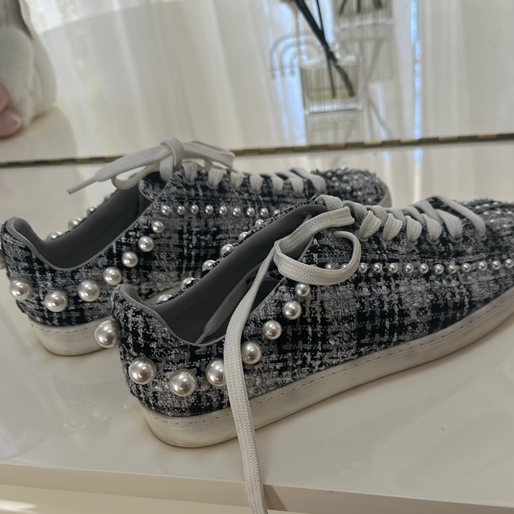 Stuart Weitzman Black and White Low-Top Sneakers